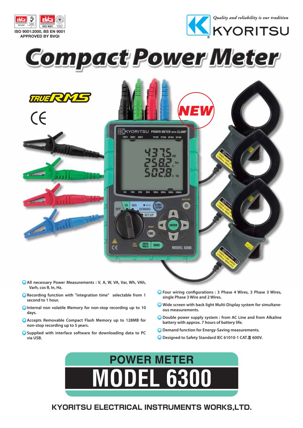 Rental - Kyoritsu KEW 6300 Three Phase Energy Analyzer / Data Logger