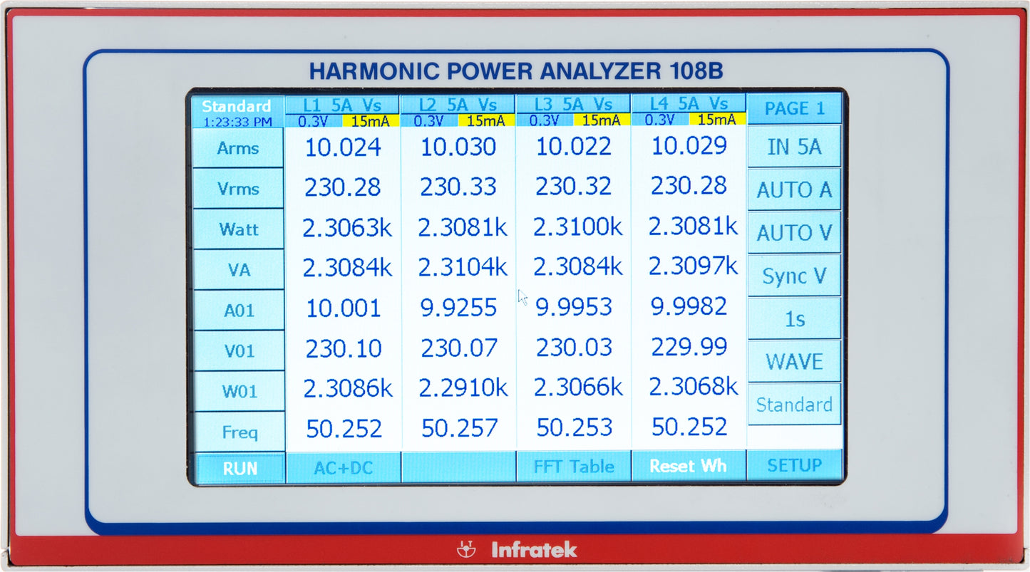 Infratek 108B-3 Harmonic Power Analyzer – Three Phase.